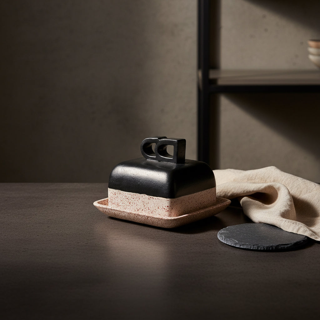 Terrazzo noir -  Beurrier design en céramique bicolore