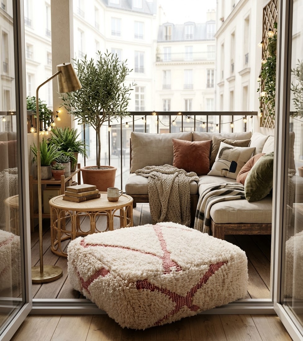 Cross red - Pouf en laine artisanal berbères